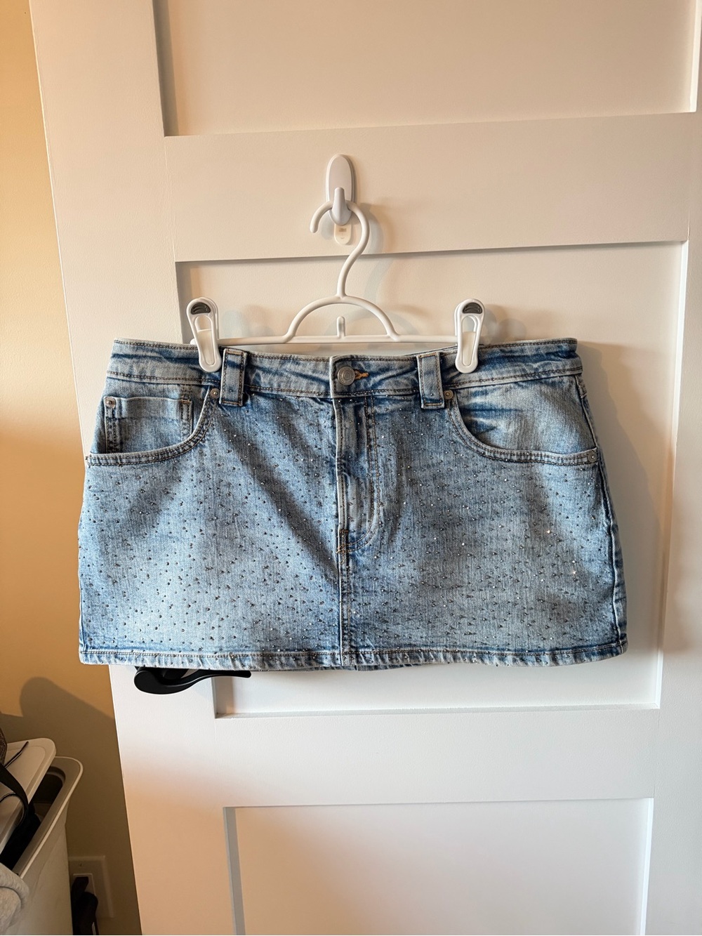 Stradivarius Light Blue Denim Mini Skirt with Stud Embellishments